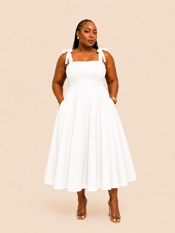 Arielle Smocked Bow Strap Dress - White