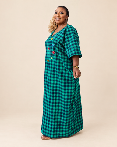 Nadine Multi Button Check Oversized  Maxi Dress