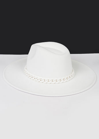 Taylor Faux Wool Wide Brim acrylic chain detail Fedora Hat
