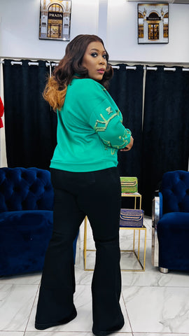 KATHLYN EMBELLISHED SWEATER TOP (Green)