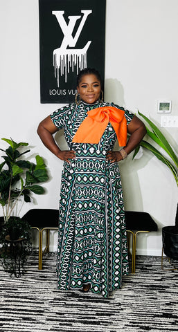 SUDAN TRIBAL PRINT FRONT BOW DRESS