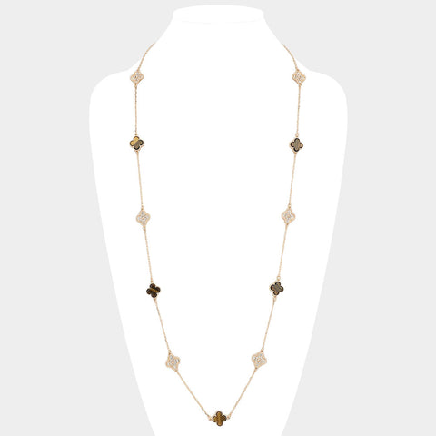 14K GOLD PLATED 36 INCH LONG WITH DOUBLE SIDE CLOVER NECKLACE