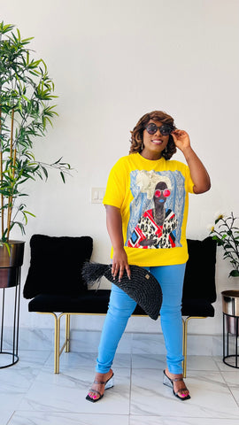 AFRIQUE FACE PRINT OVERSIZED TOP