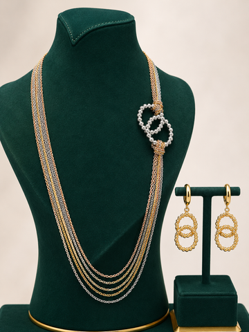 Calyra Cascade Necklace & Earrings Set – Tri-Tone