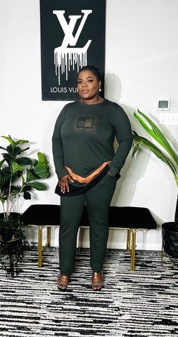 CURVING YOU EMBELLISHED TUNIC AND PANT SET (Olive)