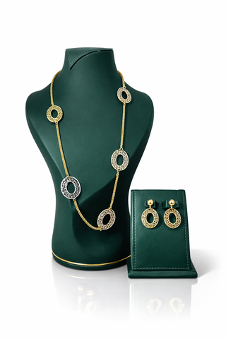 REKIA 3-TONE LASER COIN NECKLACE & EARRINGS SET