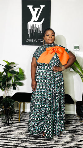 SUDAN TRIBAL PRINT FRONT BOW DRESS