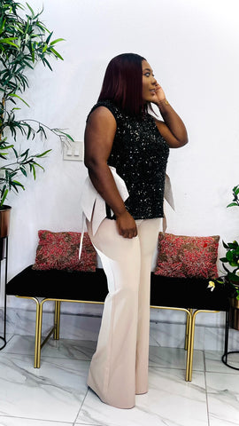 Eclipse Luxe Sequin Bow Self Tie Blouse