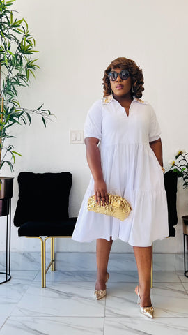 SENNA BEADED COLLAR FLARE MIDI DRESS