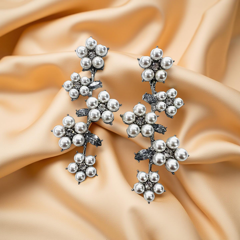Garden Symphony Drops Earrings (Silver Pearl)