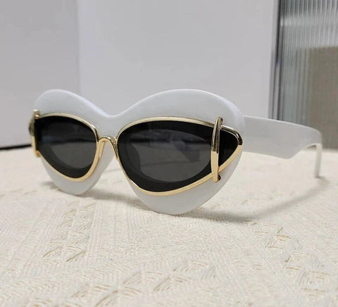 LANDER DOUBLE FRAME CAT EYE GOLD TONE SUNGLASSES