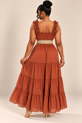 Brenaya Rust Ruffle Maxi Dress