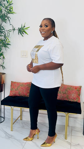 POSITIVE THOUGHTS GOLD FOIL GRAPHIC PRINT T-SHIRT TOP (white)