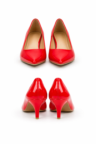 CHERRY POINTED TOE LOW HEELS (Red Patent)