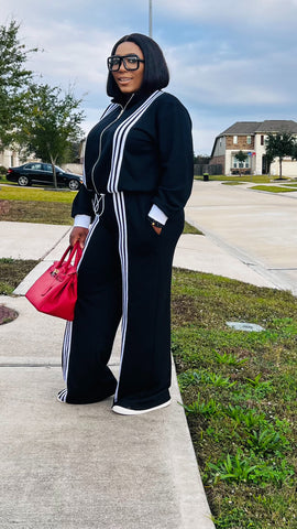 ZARIA Stripe Luxe Pant Set (Black)