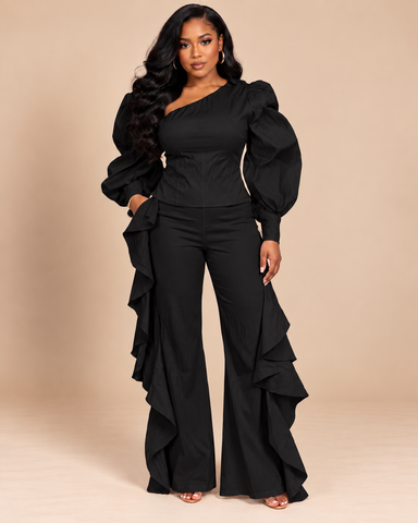 Claudine Asymmetric Puff Sleeve Statement - Top