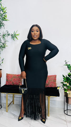 NOIR GODDESS FRINGE BANDAGE DRESS (Black)