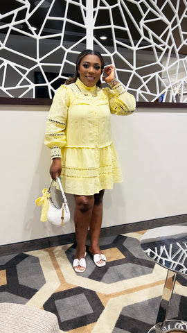 ECLAIRS LINEN LACE BABY DOLL DRESS (Yellow)