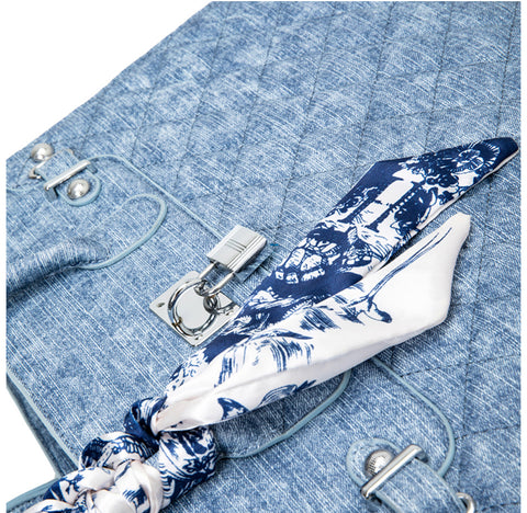LORNA 3IN1 QUILTED DENIM SCARF HANDLE SATCHEL BAG