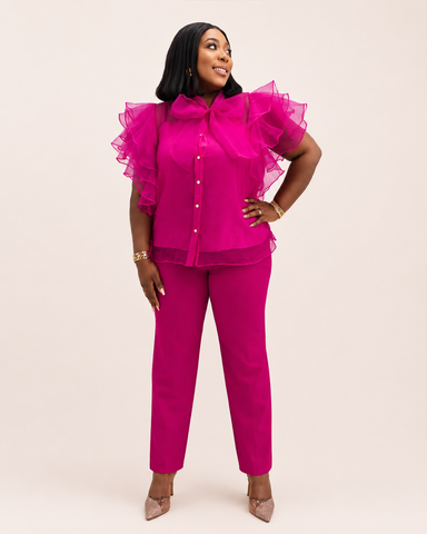 Bellarose Organza Ruffle Statement Blouse – Fuchsia