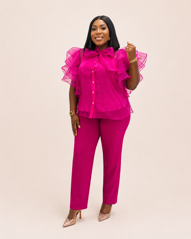 Bellarose Organza Ruffle Statement Blouse – Fuchsia