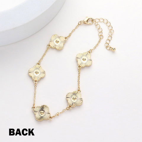 Brass Metal Mother Of Pearl Stoned Clover Bracelet