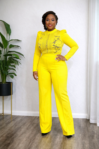 PRESCOTT LACE SEQUIN JUMPSUIT (Lemon)