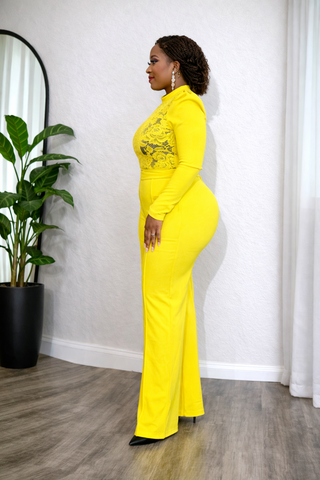 PRESCOTT LACE SEQUIN JUMPSUIT (Lemon)