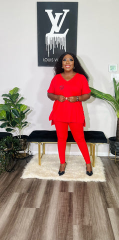 CUTTIE 2PC V-NECK LOUNGE SET (Red)