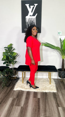 CUTTIE 2PC V-NECK LOUNGE SET (Red)