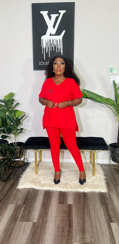 CUTTIE 2PC V-NECK LOUNGE SET (Red)