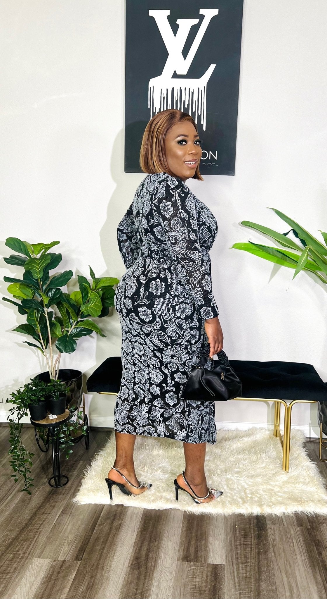 ALAINA SEQUIN MIDI DRESS (Grey/Black) - styletittudeapparelusa