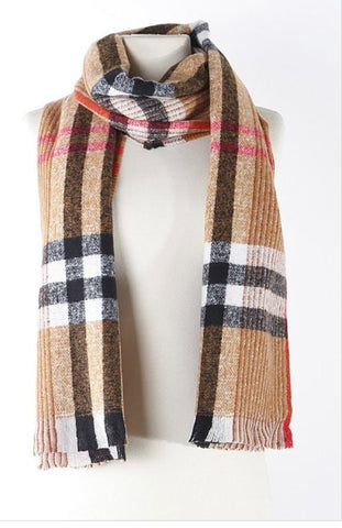 BEIGE PLAID SCARF - styletittudeapparelusa