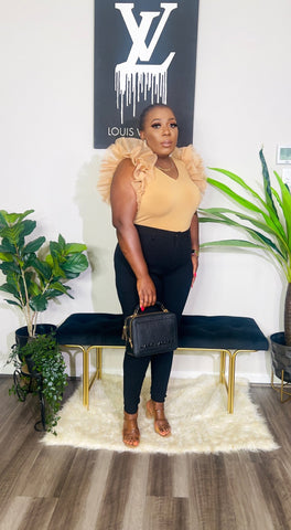 BIANCA TULLE SLEEVE V-NECK TOP (Nude) - styletittudeapparelusa