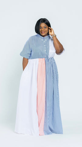 BLENDED PINSTRIPES MAXI DRESS - styletittudeapparelusa