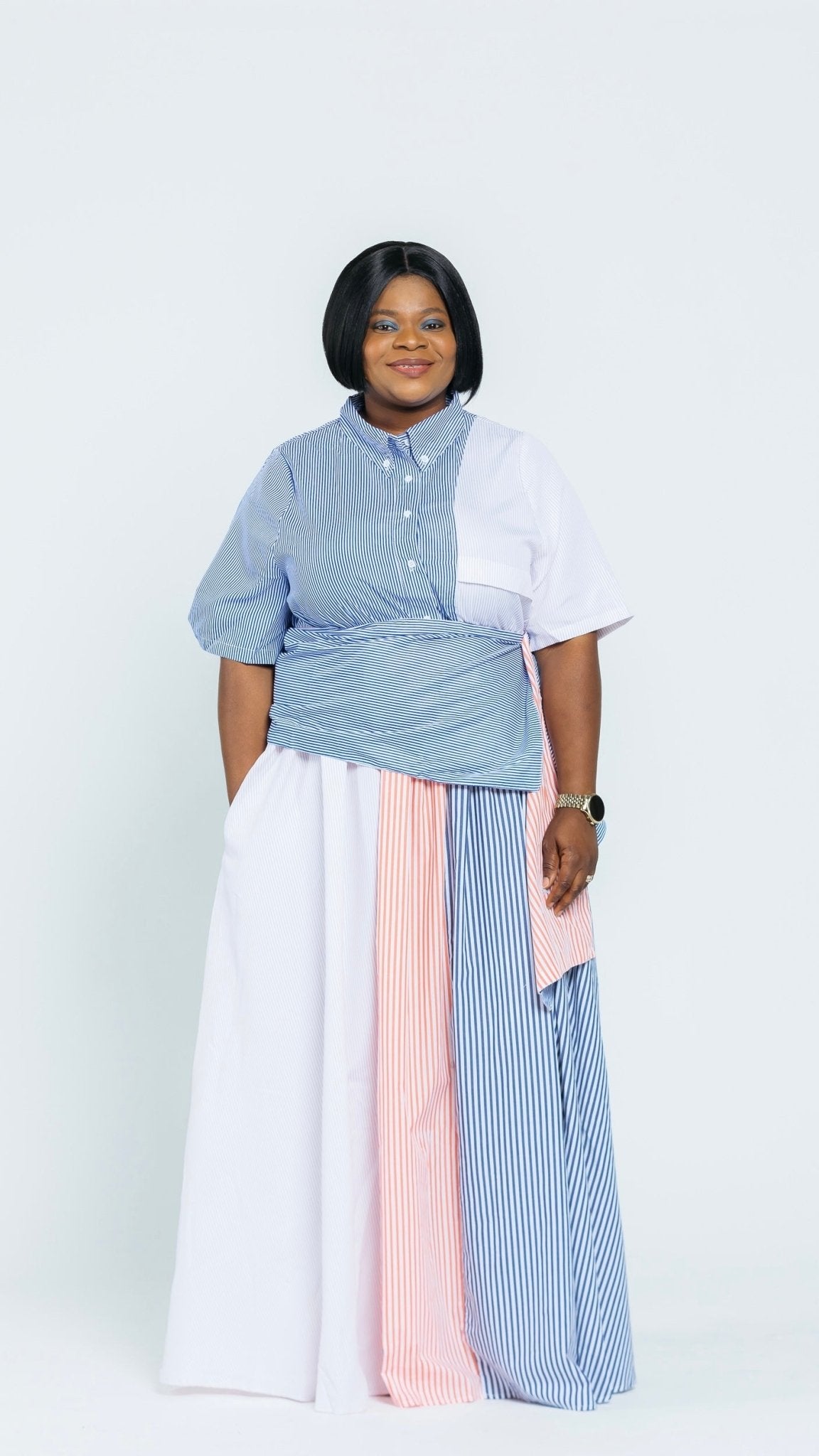 BLENDED PINSTRIPES MAXI DRESS - styletittudeapparelusa
