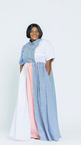 BLENDED PINSTRIPES MAXI DRESS - styletittudeapparelusa