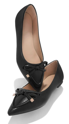 BOSSLADY BOW FLAT PUMPS (Black) - styletittudeapparelusa