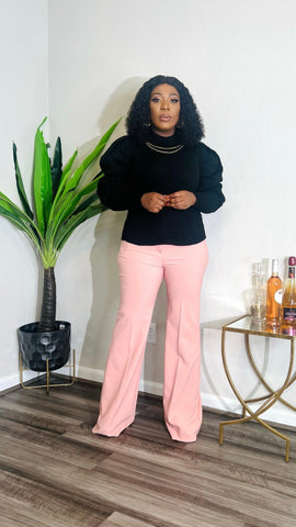 BRIDGET PUFF SLEEVE SWEATER TOP(Black) - styletittudeapparelusa