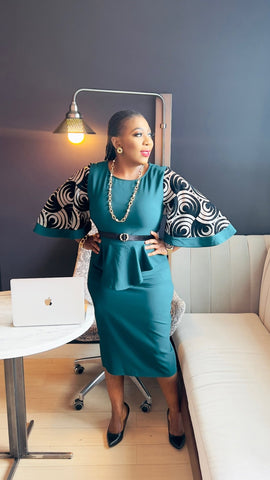 CARRINE PEPLUM MIDI DRESS (Teal) - styletittudeapparelusa