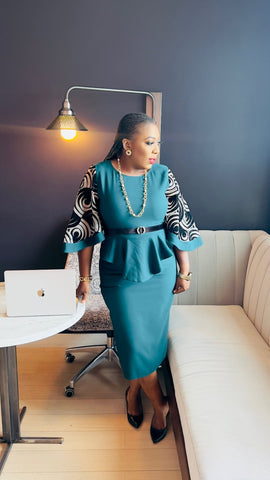 CARRINE PEPLUM MIDI DRESS (Teal) - styletittudeapparelusa