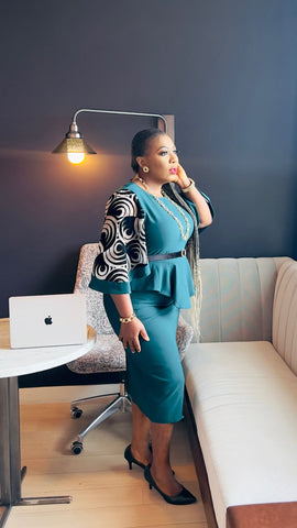 CARRINE PEPLUM MIDI DRESS (Teal) - styletittudeapparelusa