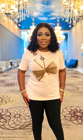 ELLE TULLE BOW TEESHIRT (Nude) - styletittudeapparelusa