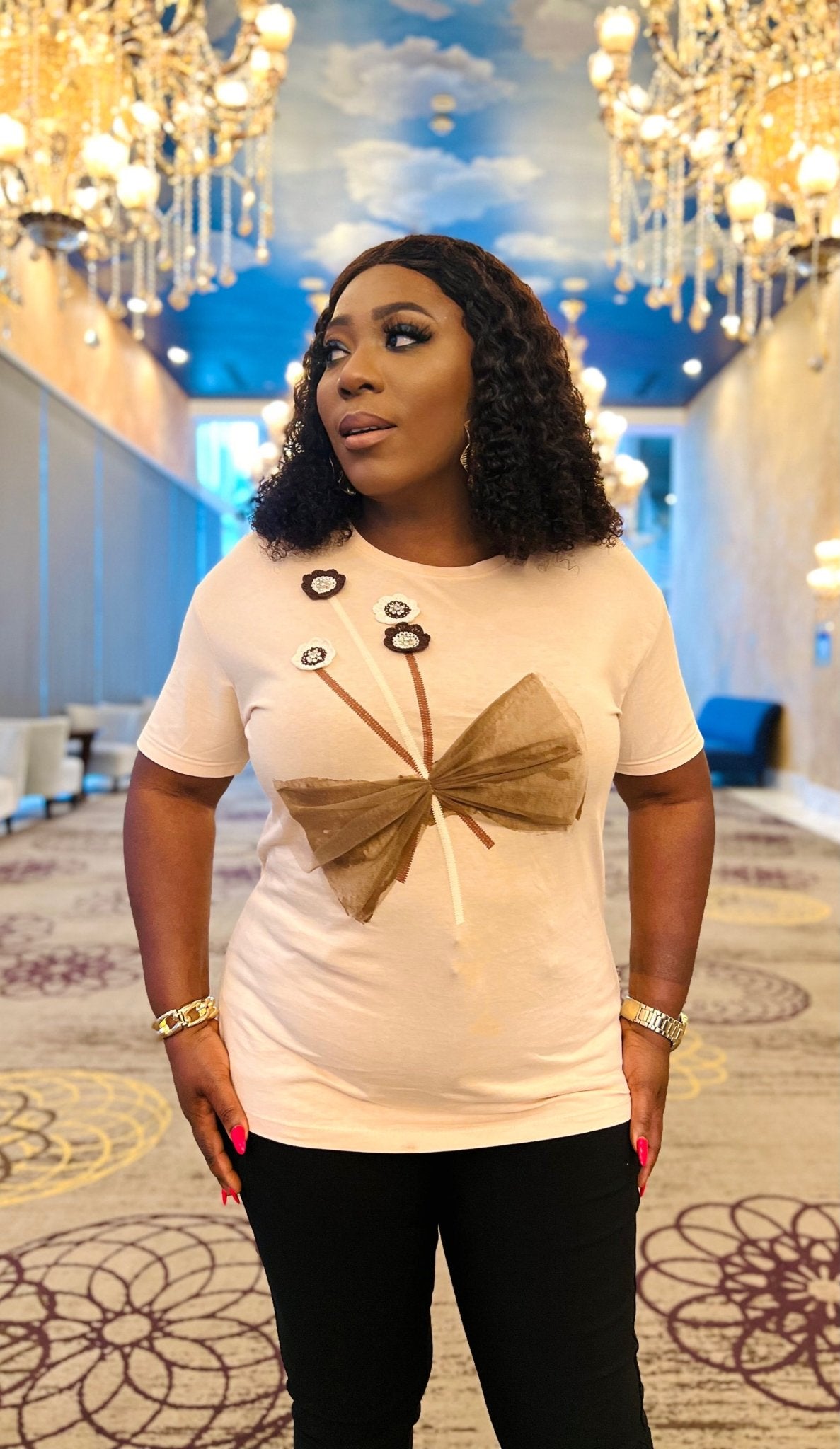 ELLE TULLE BOW TEESHIRT (Nude) - styletittudeapparelusa