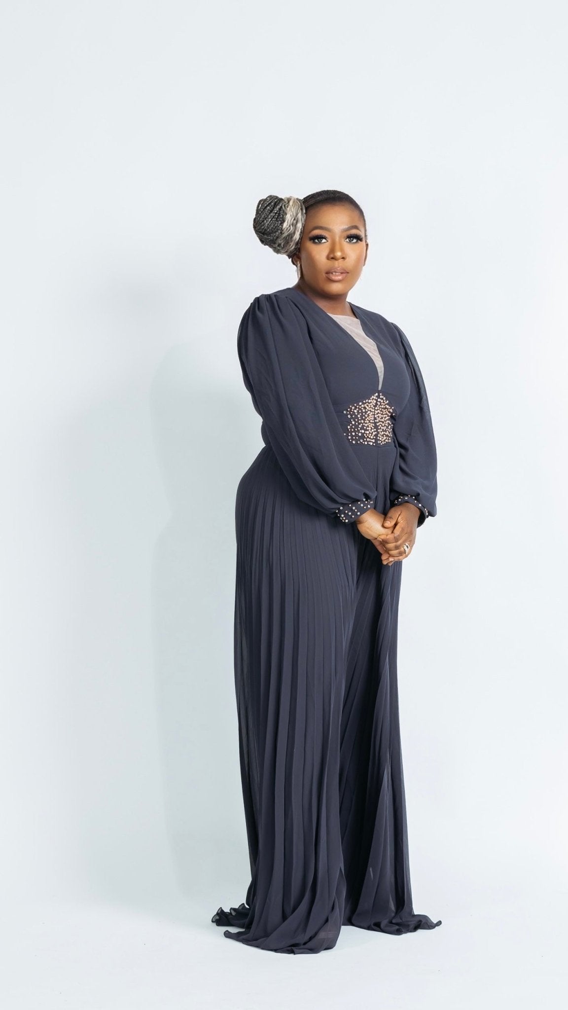 GEMMA PLEATED JUMPSUIT (Charcoal) - styletittudeapparelusa