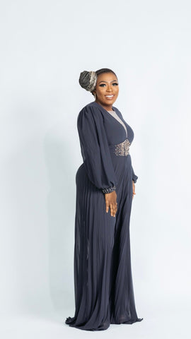GEMMA PLEATED JUMPSUIT (Charcoal) - styletittudeapparelusa