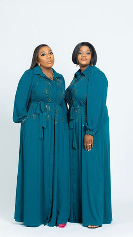 HER MAJESTY EMBELLISHED MAXI DRESS(Teal) - styletittudeapparelusa