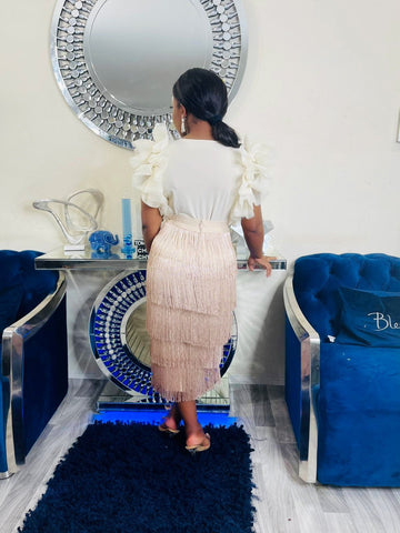 HOUR GLASS FRINGE SKIRT(Nude) - styletittudeapparelusa