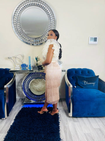 HOUR GLASS FRINGE SKIRT(Nude) - styletittudeapparelusa