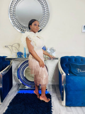HOUR GLASS FRINGE SKIRT(Nude) - styletittudeapparelusa